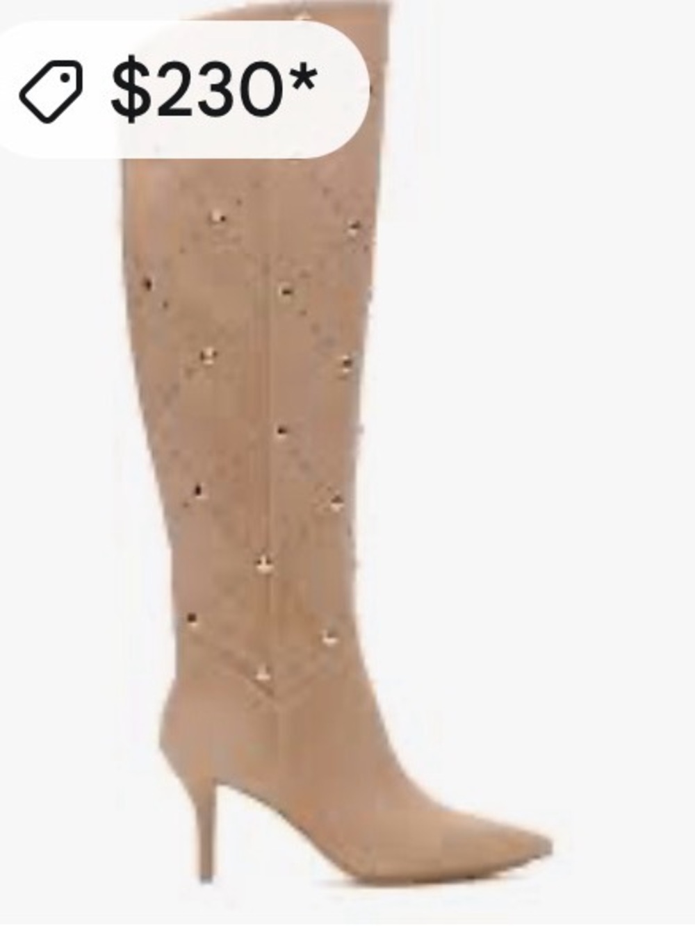 Vince Camuto Beige Knee-High Studded Pointed-Toe Stiletto Boots